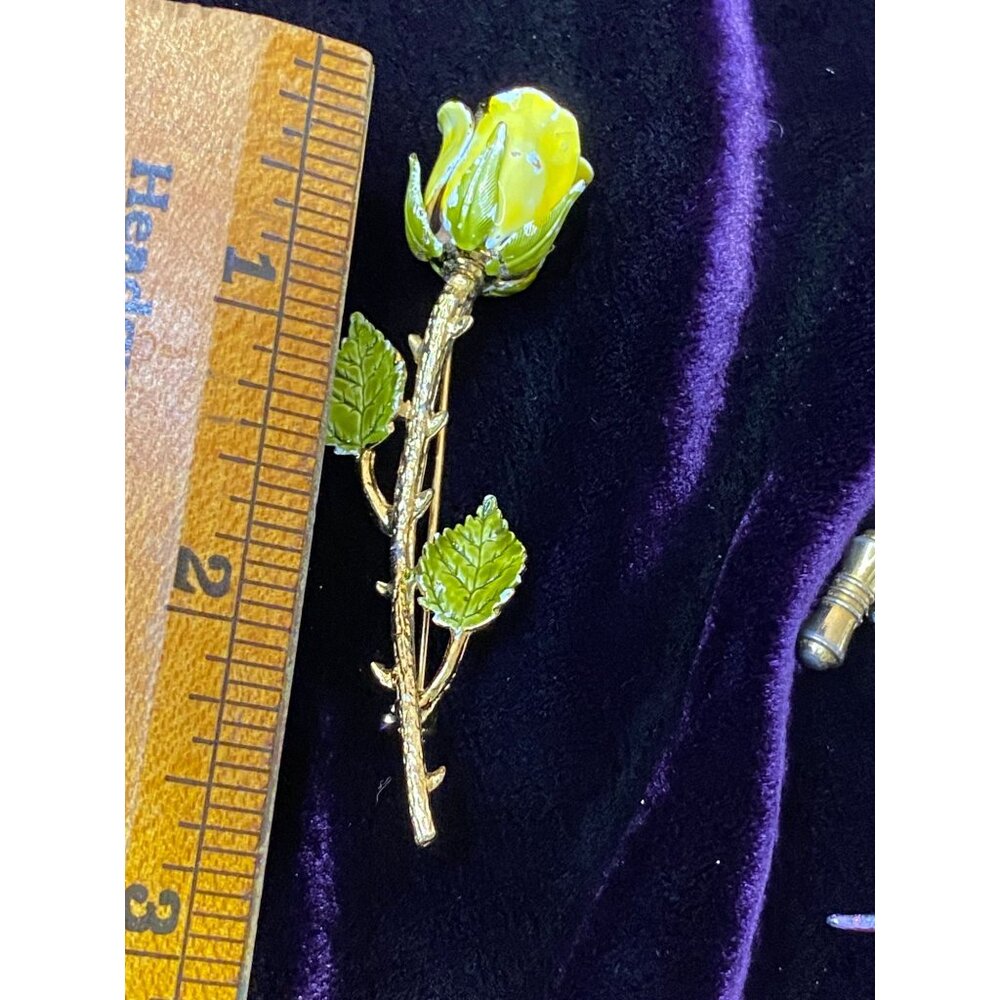 Vintage Misc. Lot of 4 Brooches Green Chrysanthemum Flower Peacock Yellow Rose - Picture 12 of 12